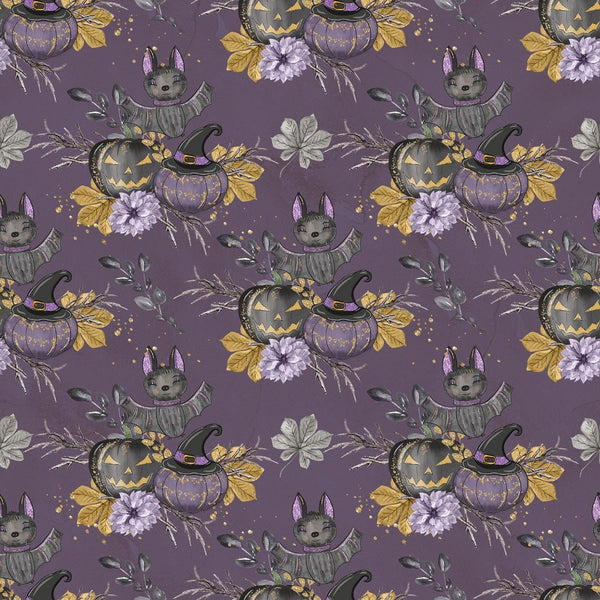 Black Pumpkins Grunge Fabric - Purple - ineedfabric.com