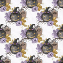 Black Pumpkins on Purple Dots Fabric - White - ineedfabric.com