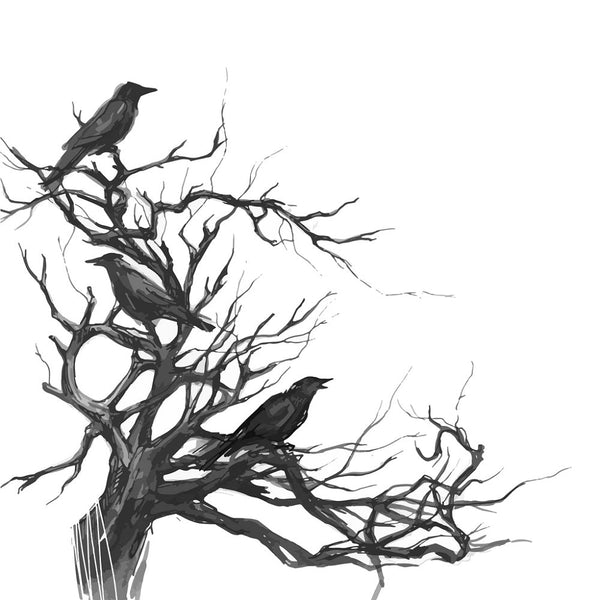 Black Ravens on Dead Tree Fabric Panel - ineedfabric.com