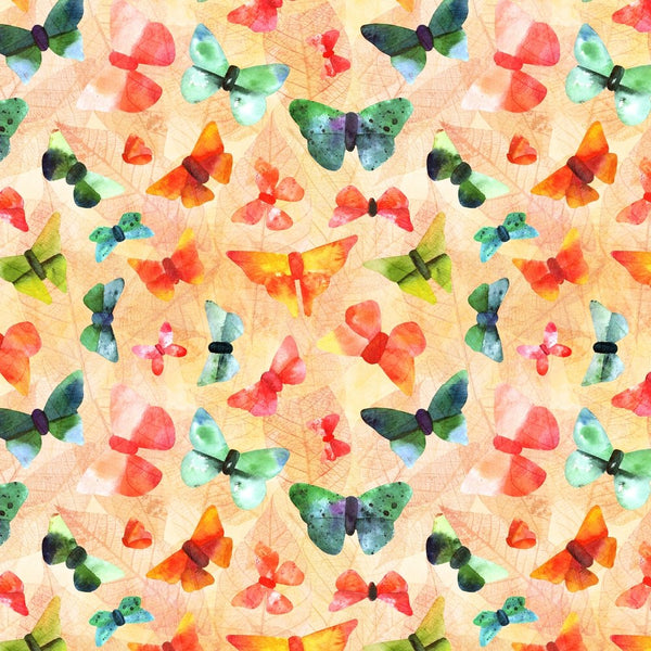 Blender Butterfly & Leaves Fabric - Peach - ineedfabric.com