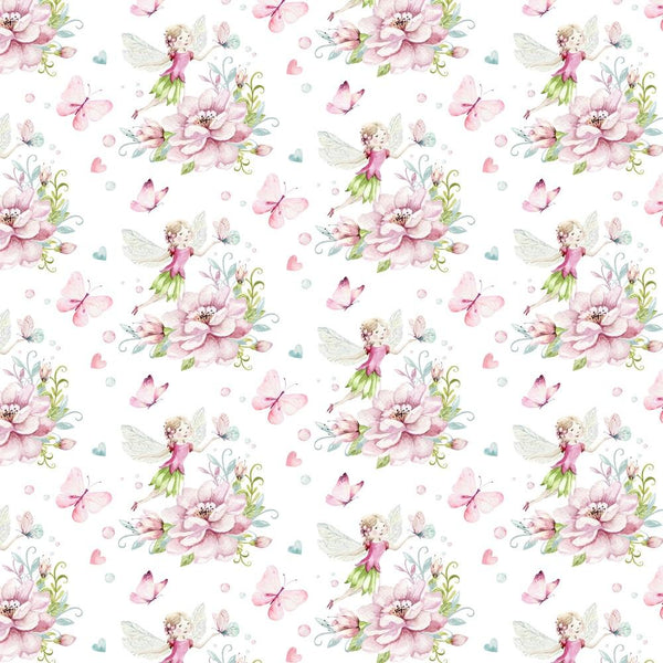 Blooming Garden Fairy Fabric - White - ineedfabric.com