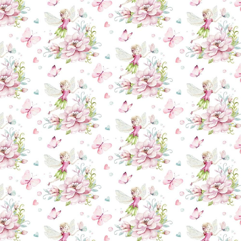 Blooming Garden Fairy Fabric - White - ineedfabric.com