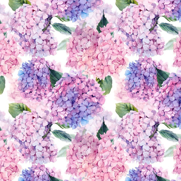 Blooming Summer Hydrangeas Fabric - White - ineedfabric.com
