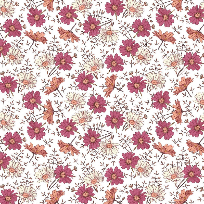 Blooming Wildflowers Fabric - White - ineedfabric.com
