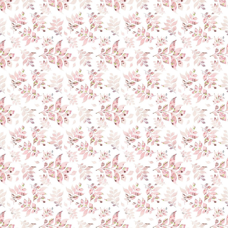 Blossom Leaves Fabric - White - ineedfabric.com