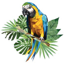 Blue And Gold Macaw Fabric Panel - White - ineedfabric.com