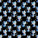 Blue Cartoon Kitten & Stars Fabric - ineedfabric.com