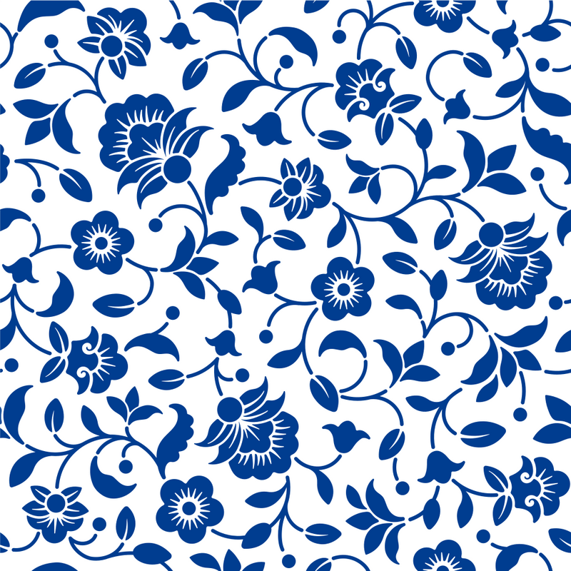 Blue Chic Elegance Floral Fabric - White - ineedfabric.com
