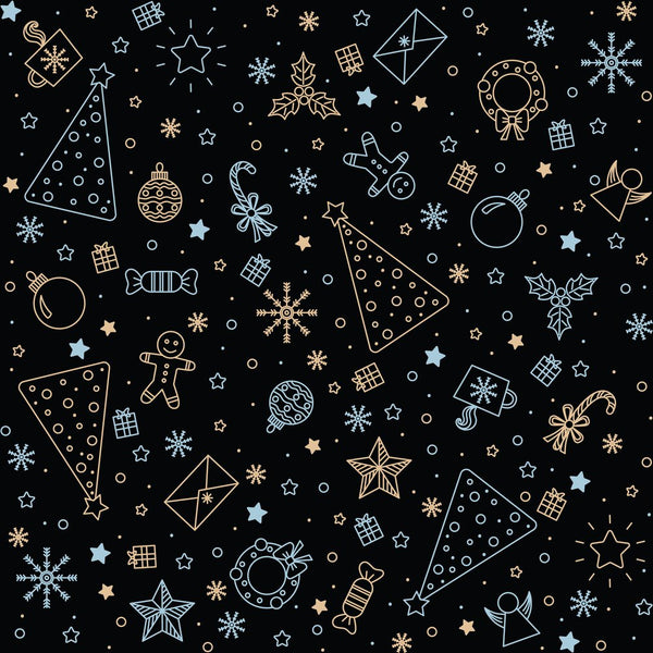 Blue Christmas Allover Fabric - Black - ineedfabric.com