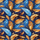 Blue & Gold Feather Fabric - ineedfabric.com