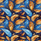 Blue & Gold Feather Fabric - ineedfabric.com