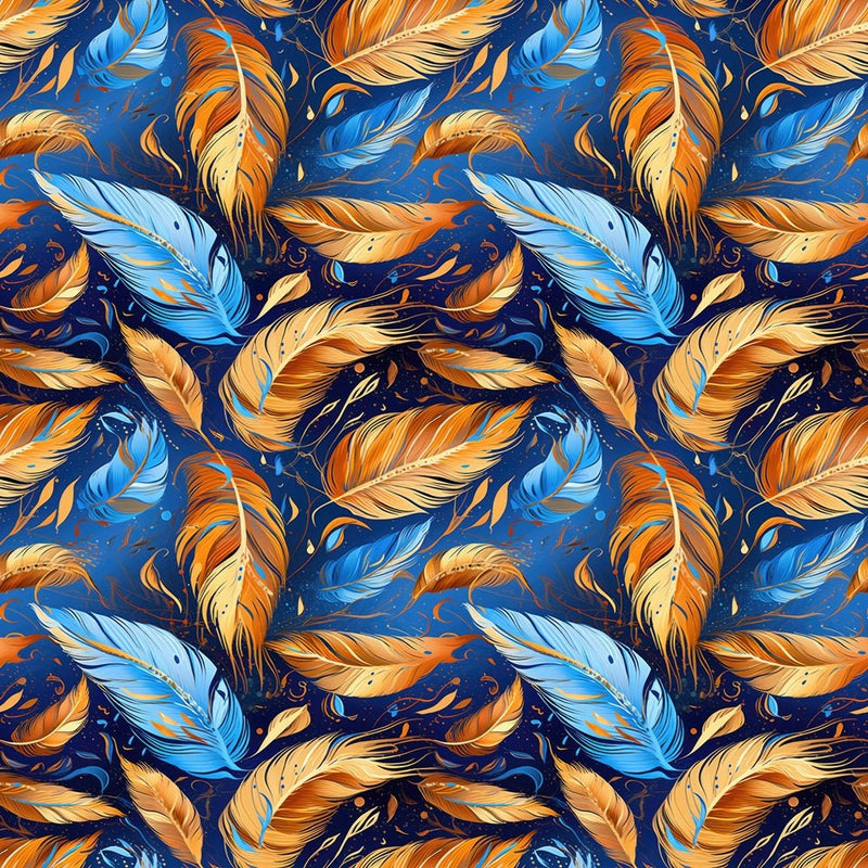 Blue & Gold Feather Fabric - ineedfabric.com