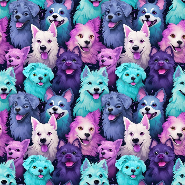 Blue & Purple Packed Dogs Fabric - ineedfabric.com