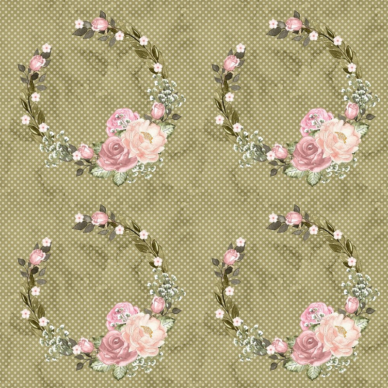Blush Floral Wreath Fabric - Green - ineedfabric.com