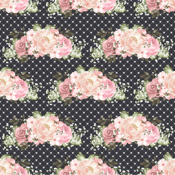 Blush Florals & Hearts Fabric - Black - ineedfabric.com