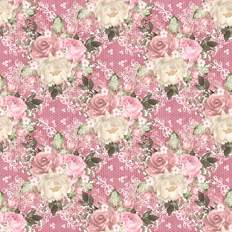 Blush Rose Bouquets & Lace Fabric - Pink - ineedfabric.com