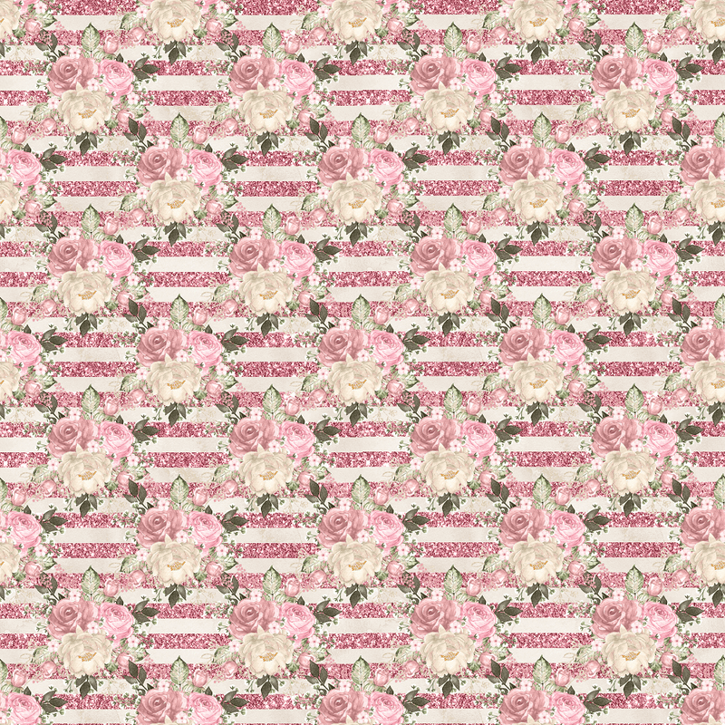 Blush Rose Bouquets & Stripes Fabric - Pink - ineedfabric.com