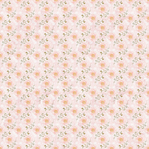 Blushing Peony & Lace Fabric - Pink - ineedfabric.com