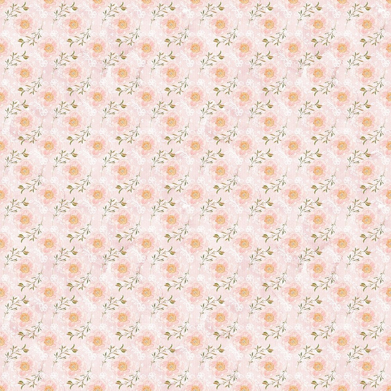 Blushing Peony & Lace Fabric - Pink - ineedfabric.com