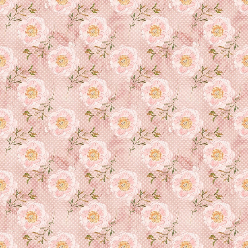 Blushing Peony & Polka Dots Fabric - Pink - ineedfabric.com