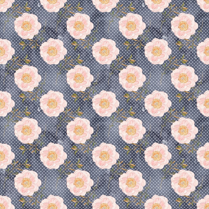 Blushing Peony & Polka Dots Fabric - Purple - ineedfabric.com