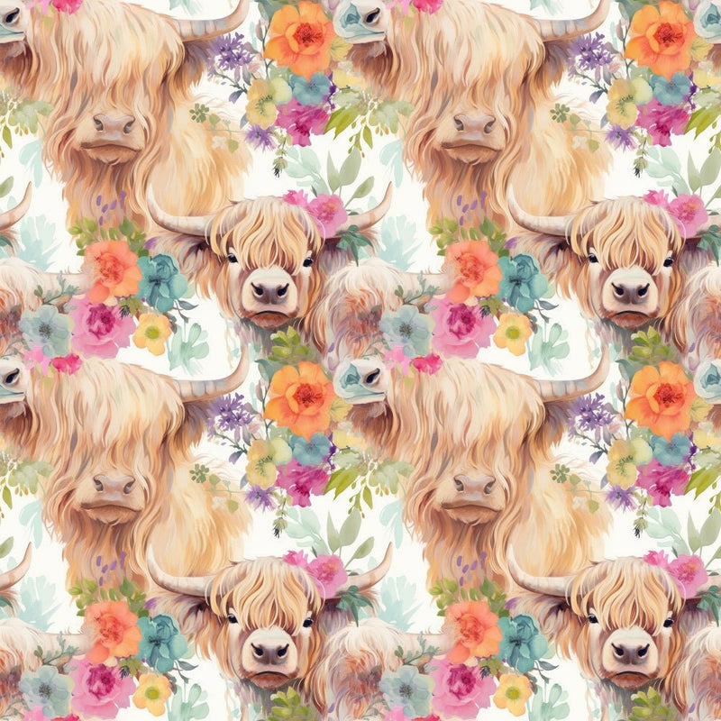 Boho Highland Cows 11 Fabric - ineedfabric.com