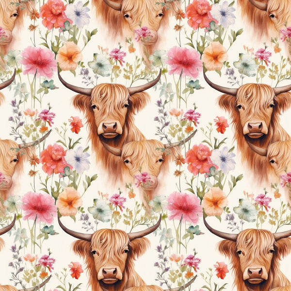 Boho Highland Cows 12 Fabric - ineedfabric.com