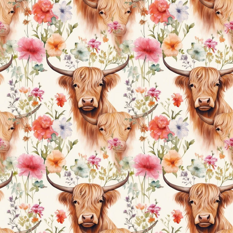 Boho Highland Cows 12 Fabric - ineedfabric.com