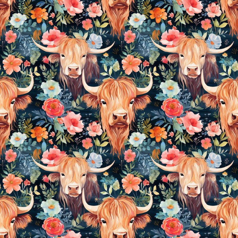 Boho Highland Cows 15 Fabric - ineedfabric.com