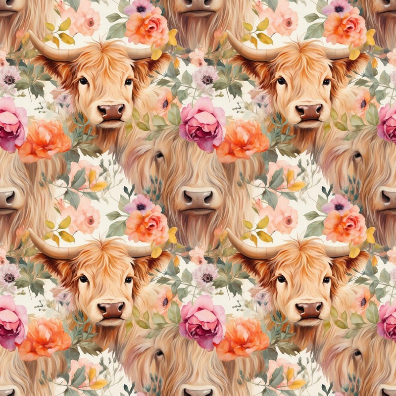 Boho Highland Cows 16 Fabric - ineedfabric.com