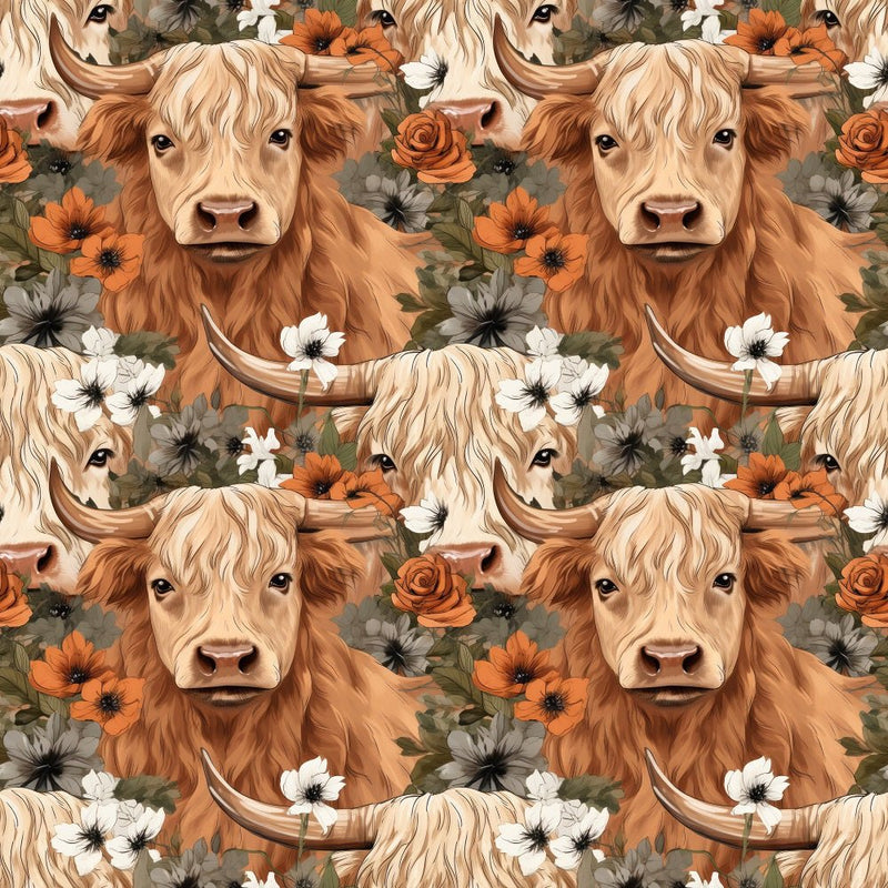 Boho Highland Cows 17 Fabric - ineedfabric.com