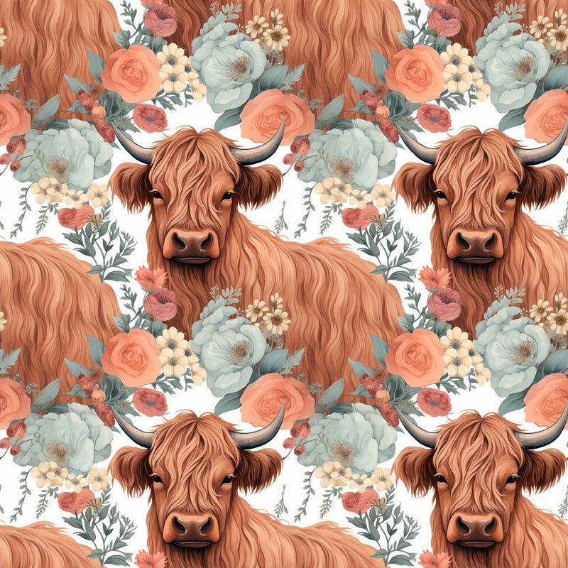 Boho Highland Cows 19 Fabric - ineedfabric.com