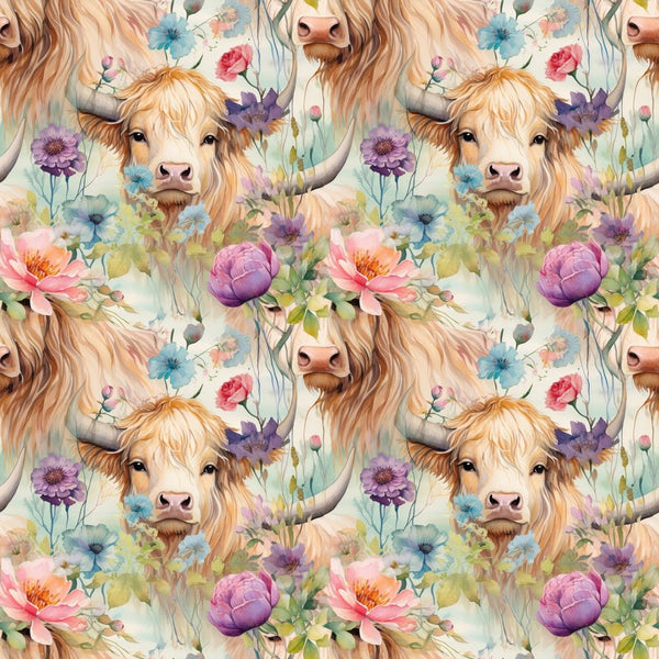 Boho Highland Cows 2 Fabric - ineedfabric.com
