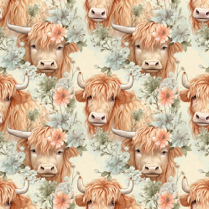 Boho Highland Cows 20 Fabric - ineedfabric.com