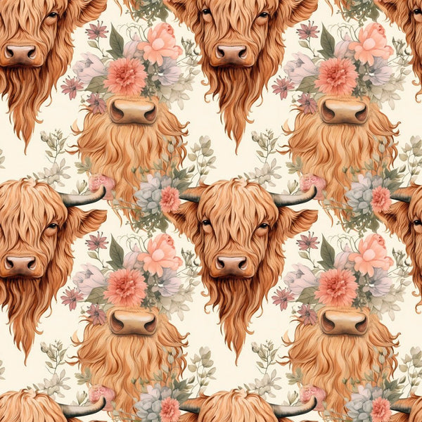 Boho Highland Cows 21 Fabric - ineedfabric.com