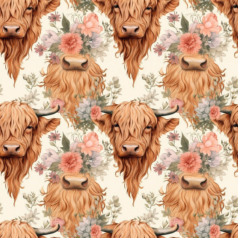 Boho Highland Cows 21 Fabric - ineedfabric.com