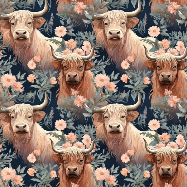 Boho Highland Cows 22 Fabric - ineedfabric.com