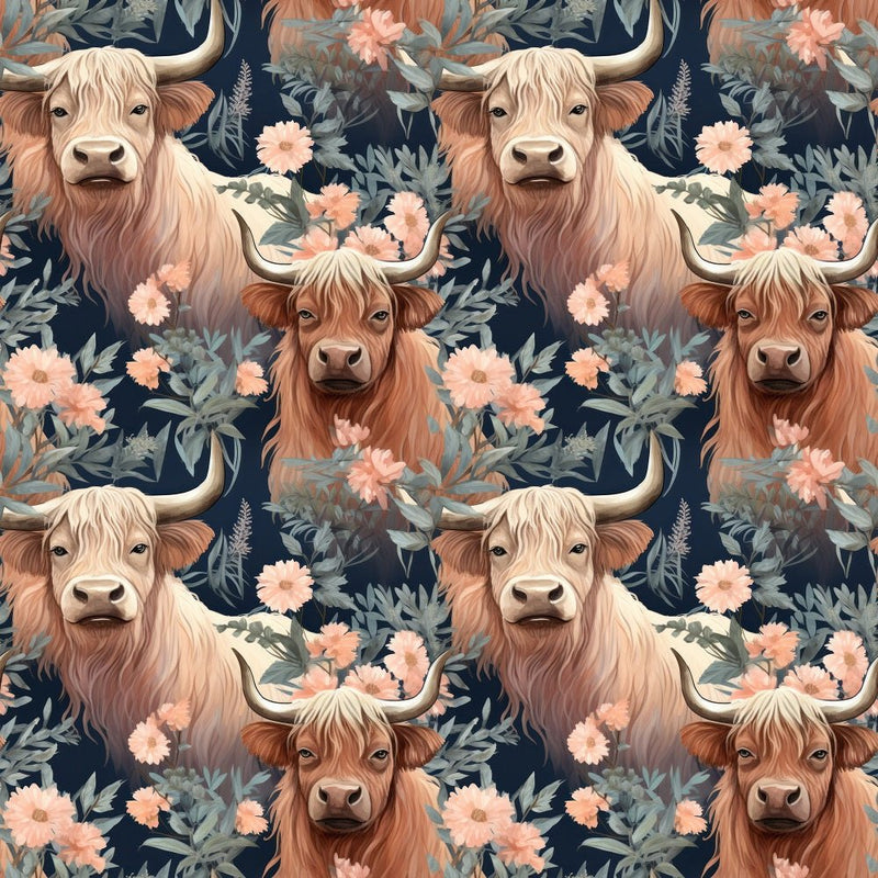 Boho Highland Cows 22 Fabric - ineedfabric.com