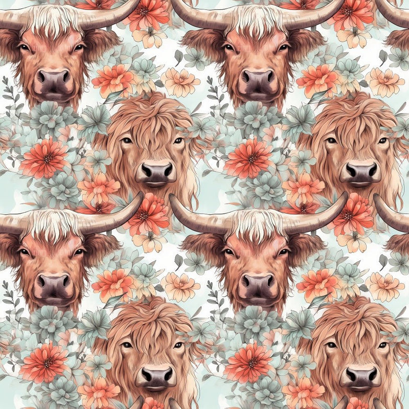 Boho Highland Cows 26 Fabric - ineedfabric.com