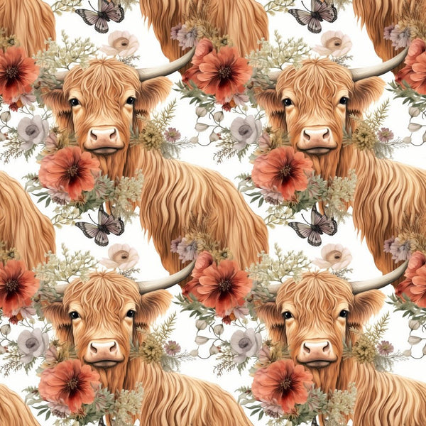 Boho Highland Cows 27 Fabric - ineedfabric.com