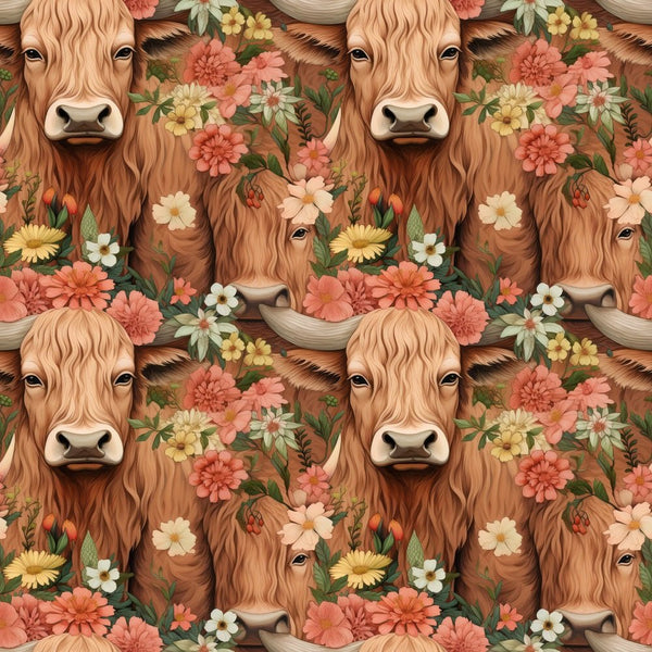Boho Highland Cows 28 Fabric - ineedfabric.com