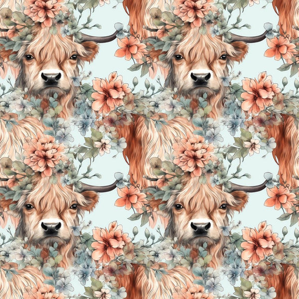 Boho Highland Cows 29 Fabric - ineedfabric.com