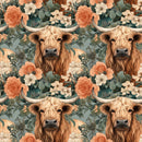 Boho Highland Cows 30 Fabric - ineedfabric.com