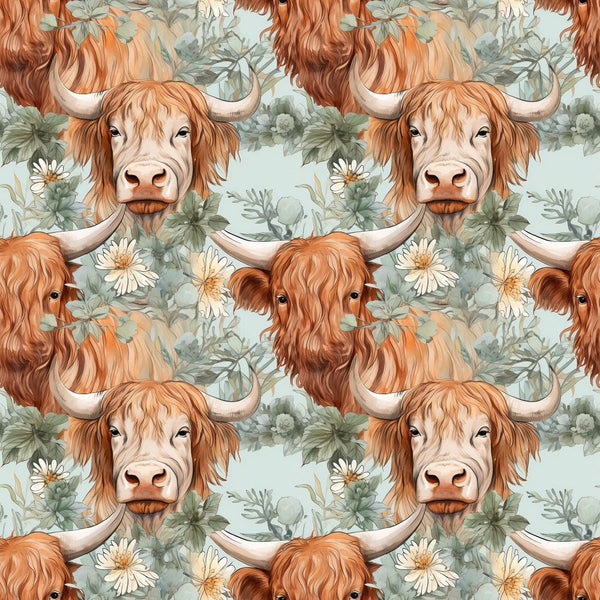 Boho Highland Cows 31 Fabric - ineedfabric.com