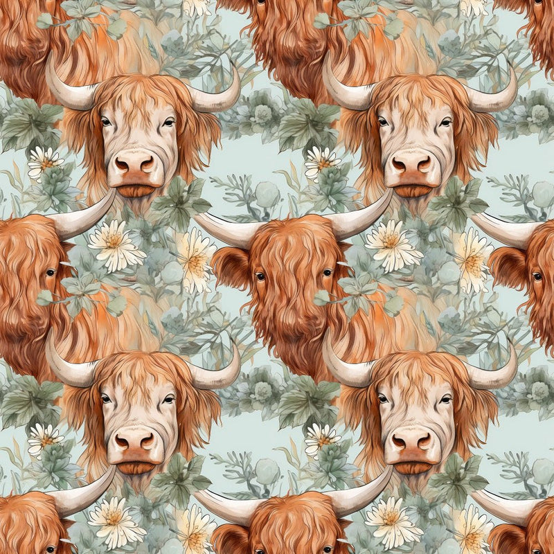 Boho Highland Cows 31 Fabric - ineedfabric.com