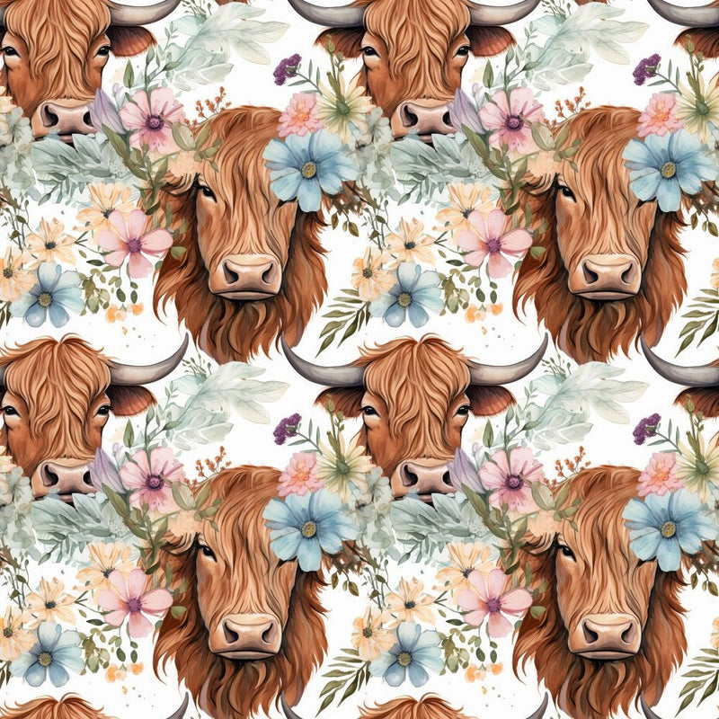 Boho Highland Cows 32 Fabric - ineedfabric.com