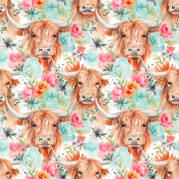 Boho Highland Cows 4 Fabric - ineedfabric.com