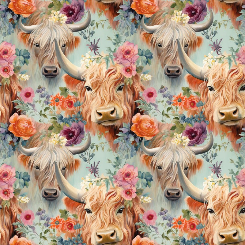 Boho Highland Cows 6 Fabric - ineedfabric.com