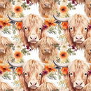 Boho Highland Cows 8 Fabric - ineedfabric.com