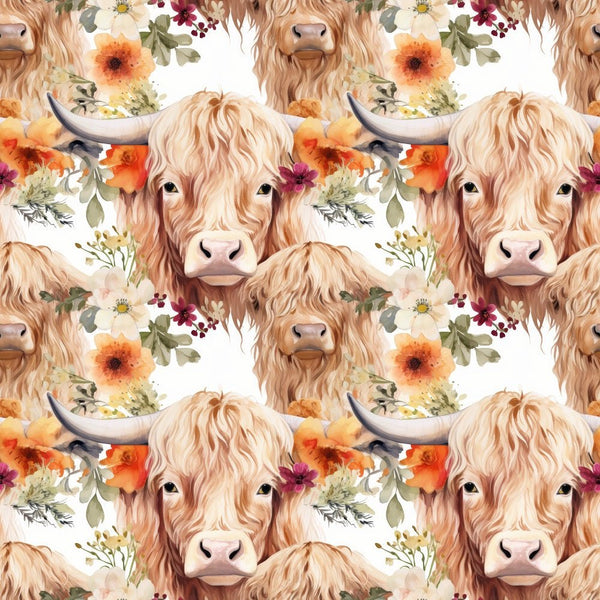 Boho Highland Cows 8 Fabric - ineedfabric.com